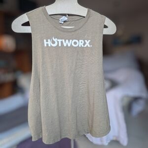 HOTWORX Womens Racerback Cropped Tank Heather Olive- XL